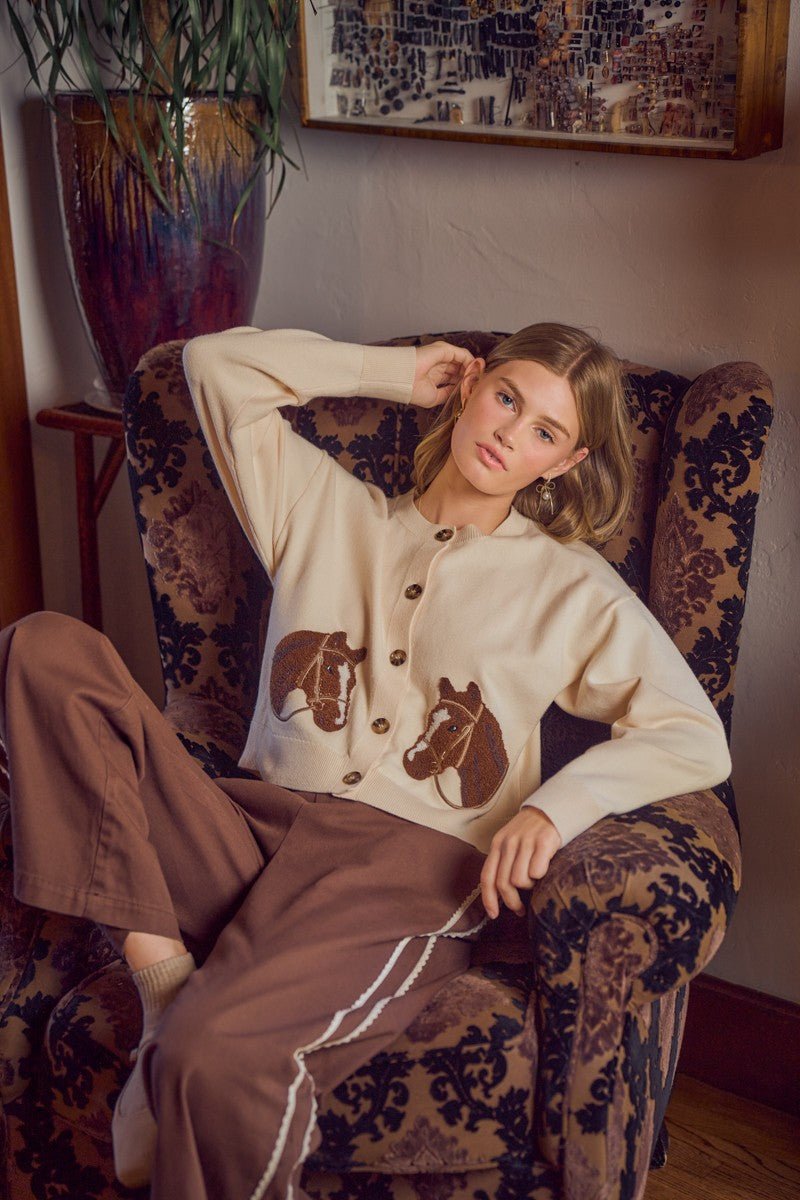 Bridle Path Horse Jacquard Cardigan - Westly