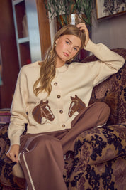 Bridle Path Horse Jacquard Cardigan - Ivory
