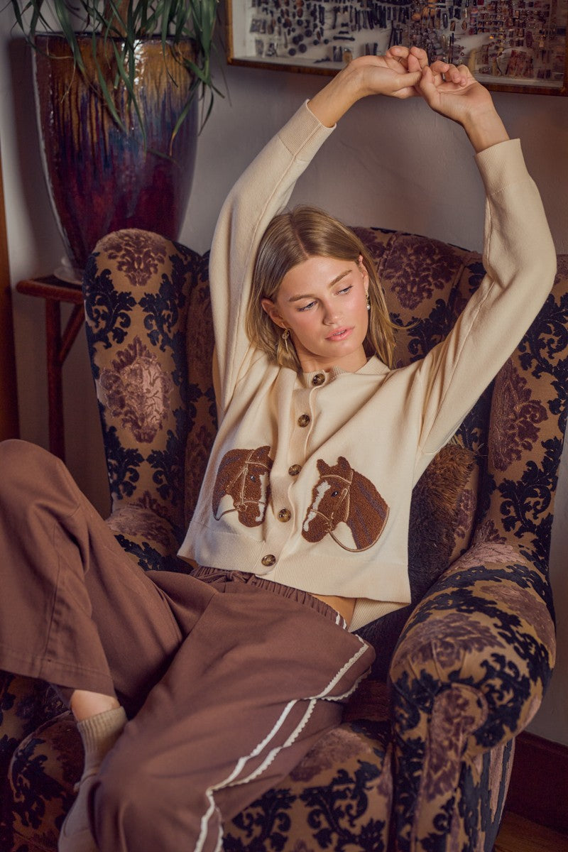 Bridle Path Horse Jacquard Cardigan - Ivory