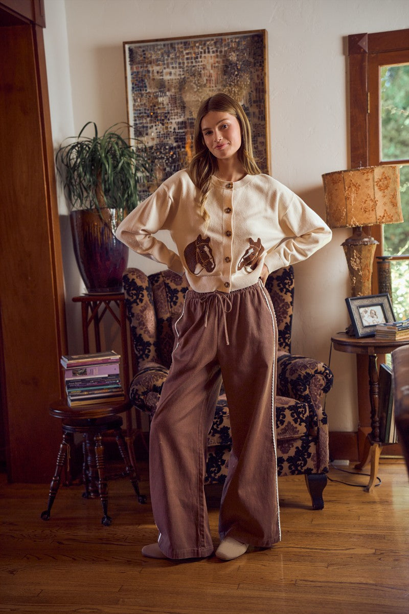 Bridle Path Horse Jacquard Cardigan - Ivory