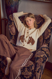 Bridle Path Horse Jacquard Cardigan - Ivory