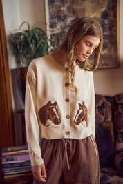 Bridle Path Horse Jacquard Cardigan - Ivory