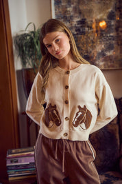 Bridle Path Horse Jacquard Cardigan - Ivory