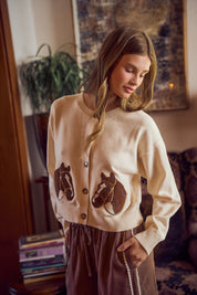 Bridle Path Horse Jacquard Cardigan - Ivory