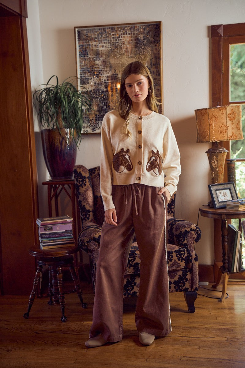 Bridle Path Horse Jacquard Cardigan - Ivory