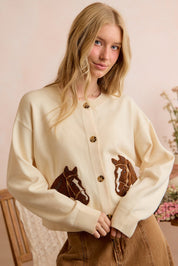 Bridle Path Horse Jacquard Cardigan - Ivory