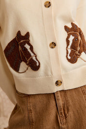 Bridle Path Horse Jacquard Cardigan - Ivory