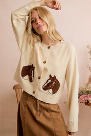 Bridle Path Horse Jacquard Cardigan - Ivory