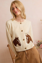 Bridle Path Horse Jacquard Cardigan - Ivory