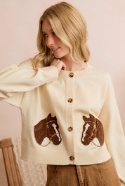 Bridle Path Horse Jacquard Cardigan - Ivory