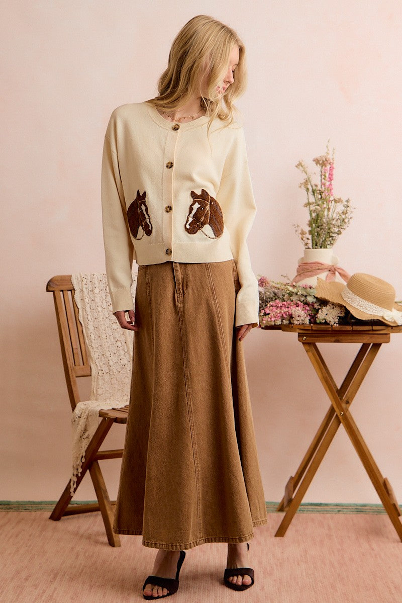 Bridle Path Horse Jacquard Cardigan - Ivory