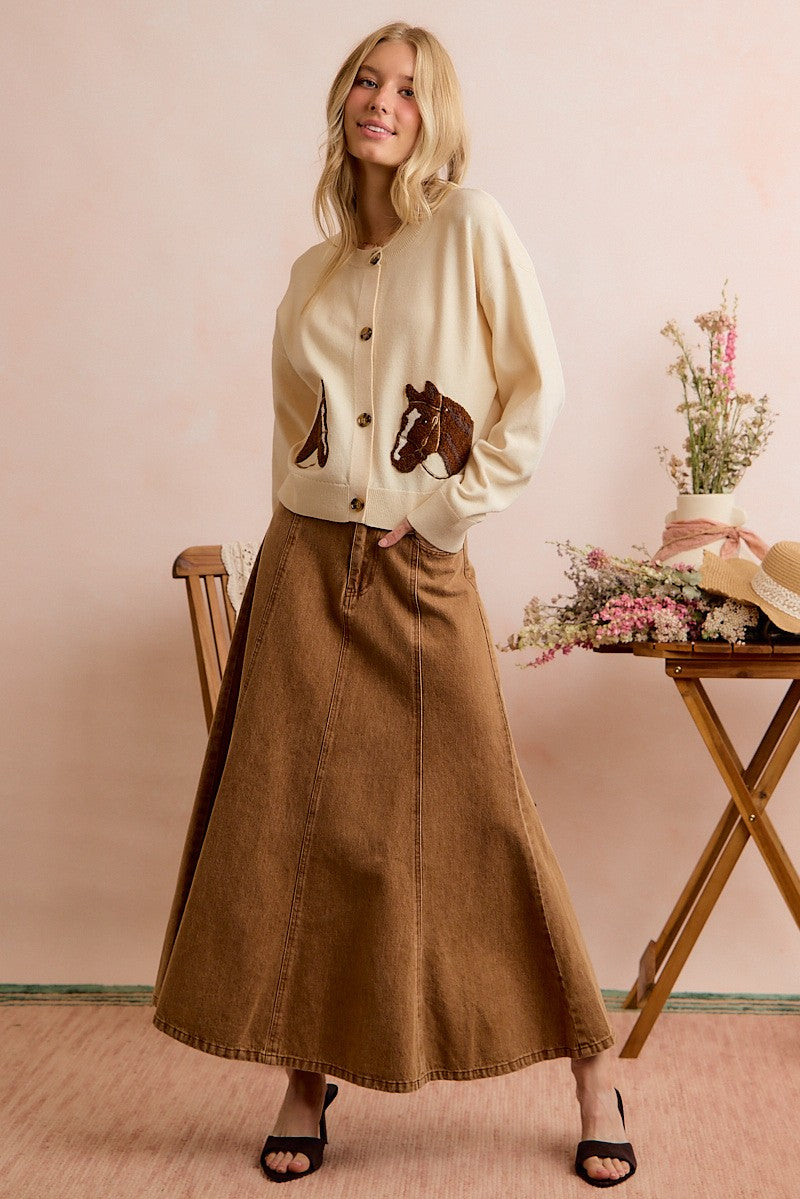 Bridle Path Horse Jacquard Cardigan - Ivory