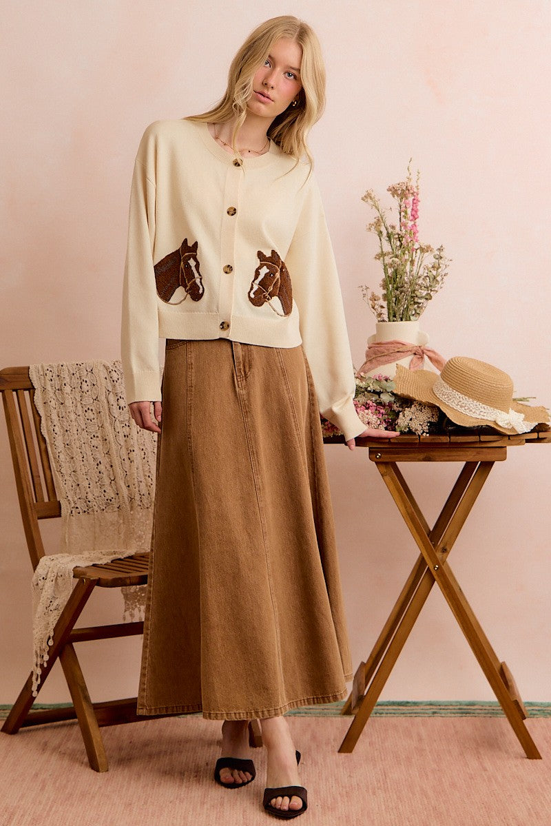Bridle Path Horse Jacquard Cardigan - Ivory