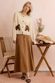 Bridle Path Horse Jacquard Cardigan - Ivory