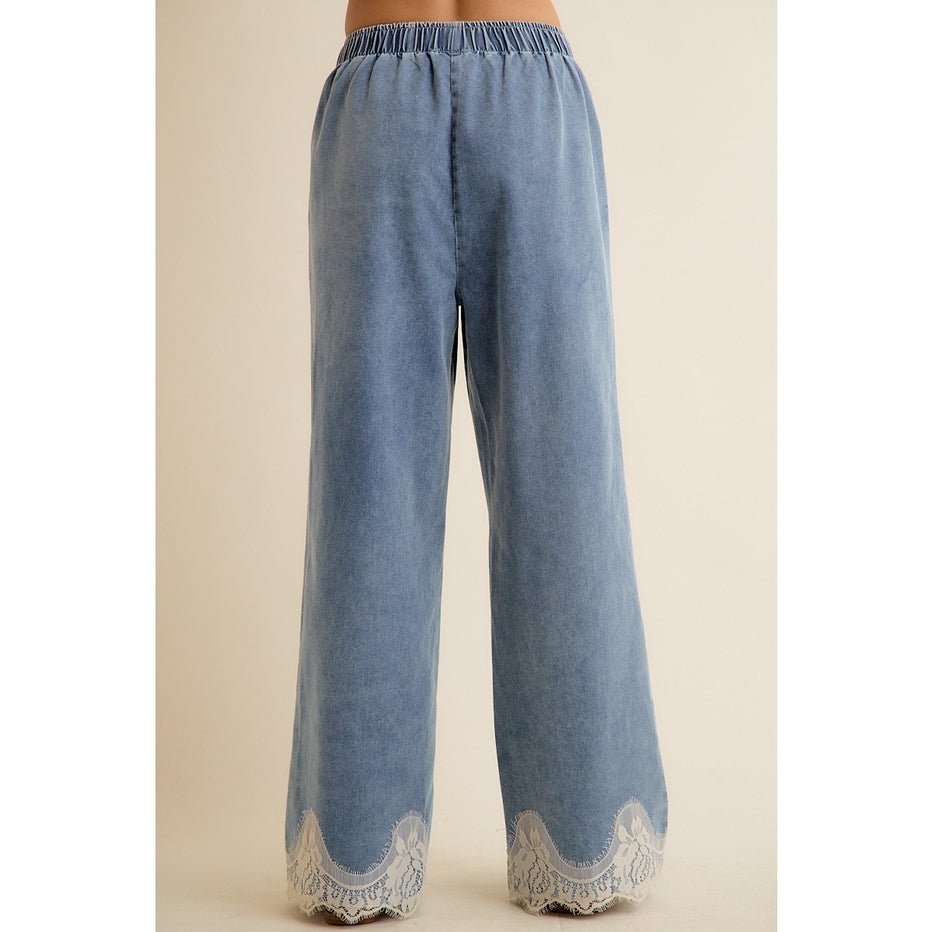 Brielle Lace Trim Wide Leg Denim Pants - Westly