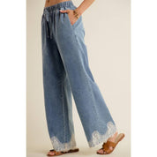Brielle Lace Trim Wide Leg Denim Pants - Westly