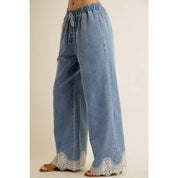 Brielle Lace Trim Wide Leg Denim Pants - Westly