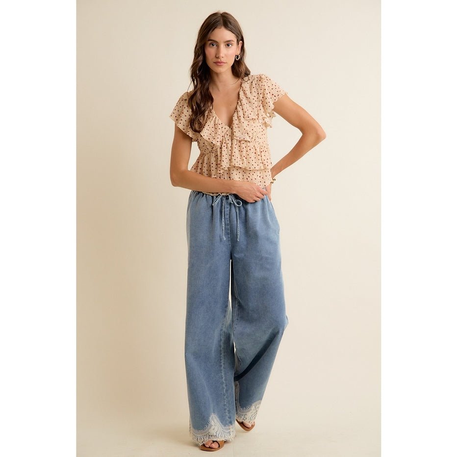 Brielle Lace Trim Wide Leg Denim Pants - Westly