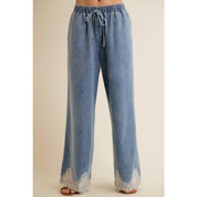Brielle Lace Trim Wide Leg Denim Pants - Westly
