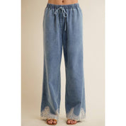 Brielle Lace Trim Wide Leg Denim Pants - Westly
