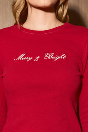 Bright Spirits Embroidered Rib Knit Top in Deep Red — product photo 06