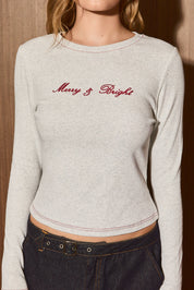 Bright Spirits Embroidered Rib Knit Top in Melange — product photo 04