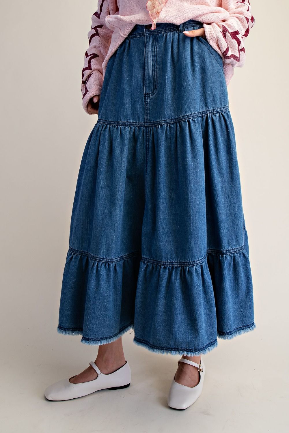 Bristol Wash Tiered Denim Skirt - Westly