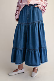 Bristol Wash Tiered Denim Skirt - Westly