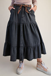 Bristol Wash Tiered Denim Skirt - Westly