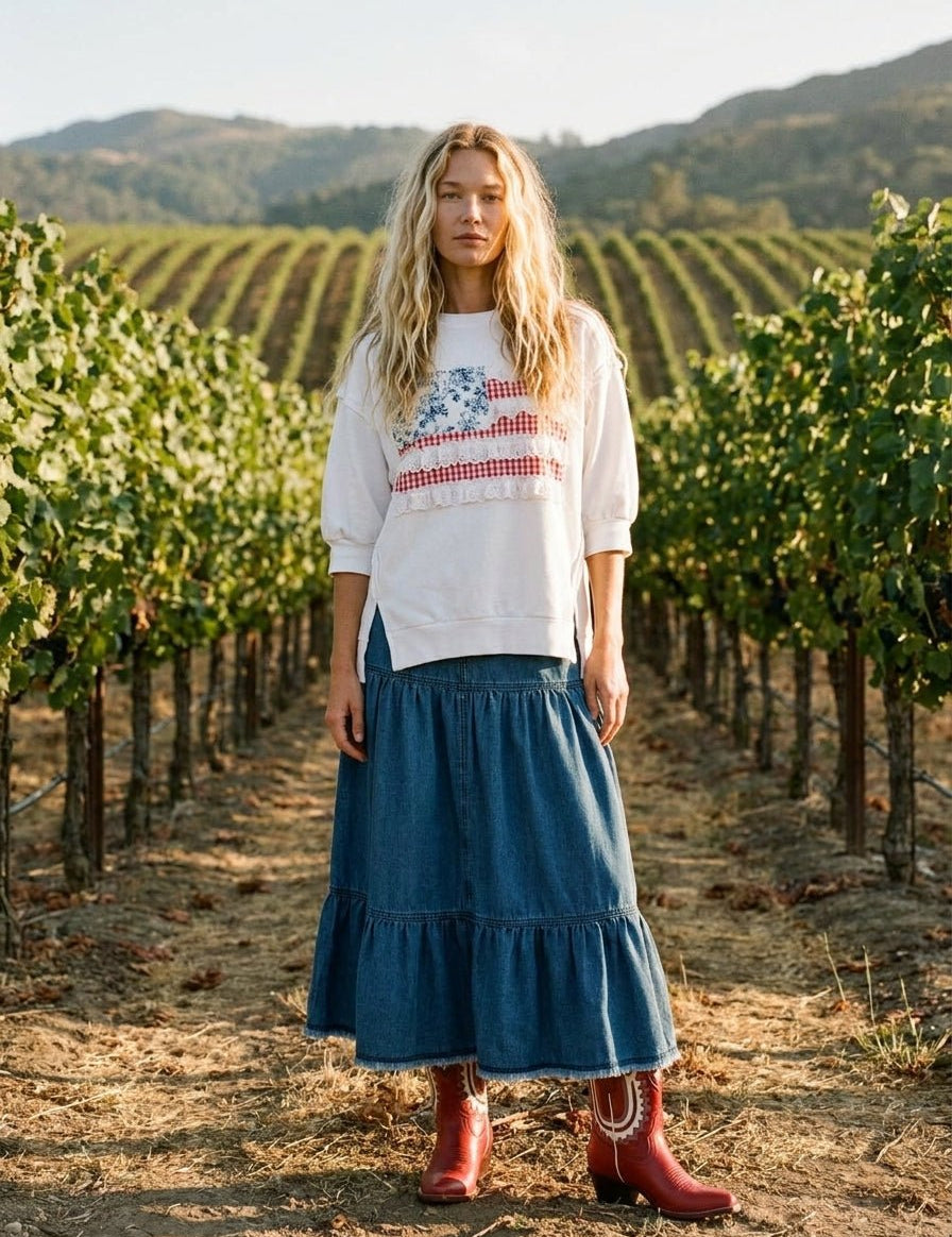 Bristol Wash Tiered Denim Skirt - Westly