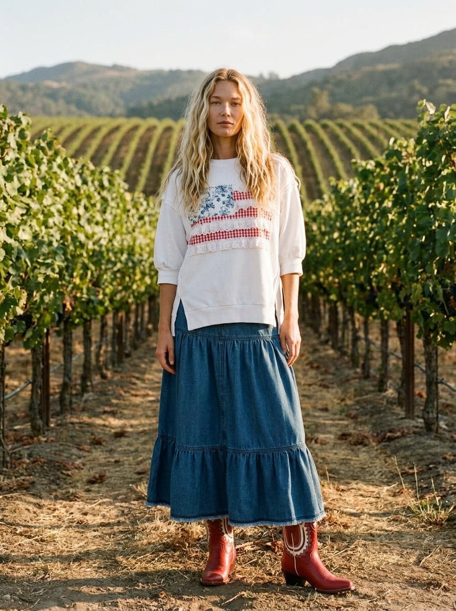 Bristol Wash Tiered Denim Skirt - Westly