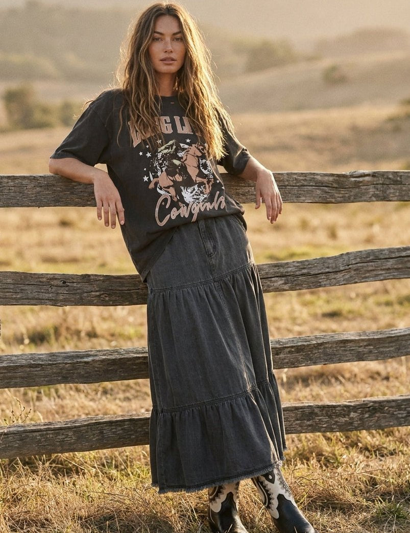 Bristol Wash Tiered Denim Skirt - Westly