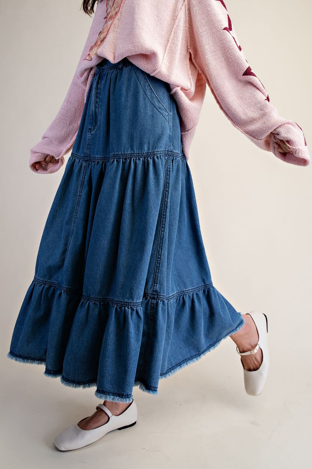 Bristol Wash Tiered Denim Skirt - Westly