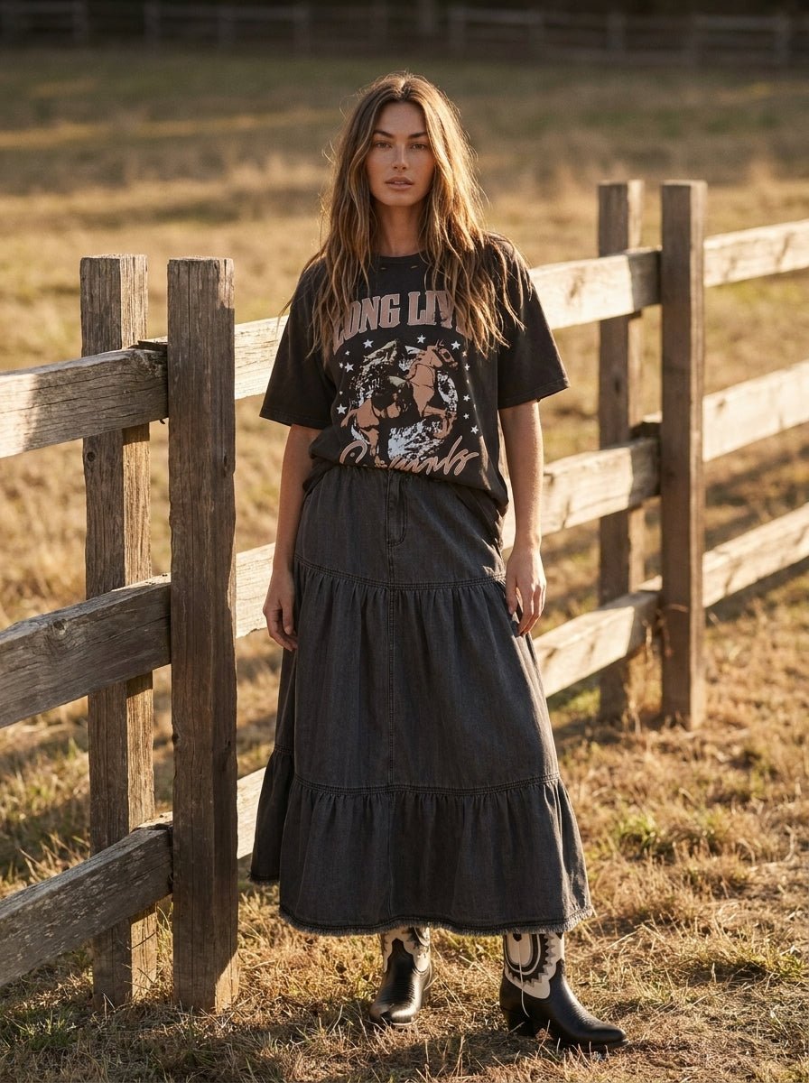 Bristol Wash Tiered Denim Skirt - Westly