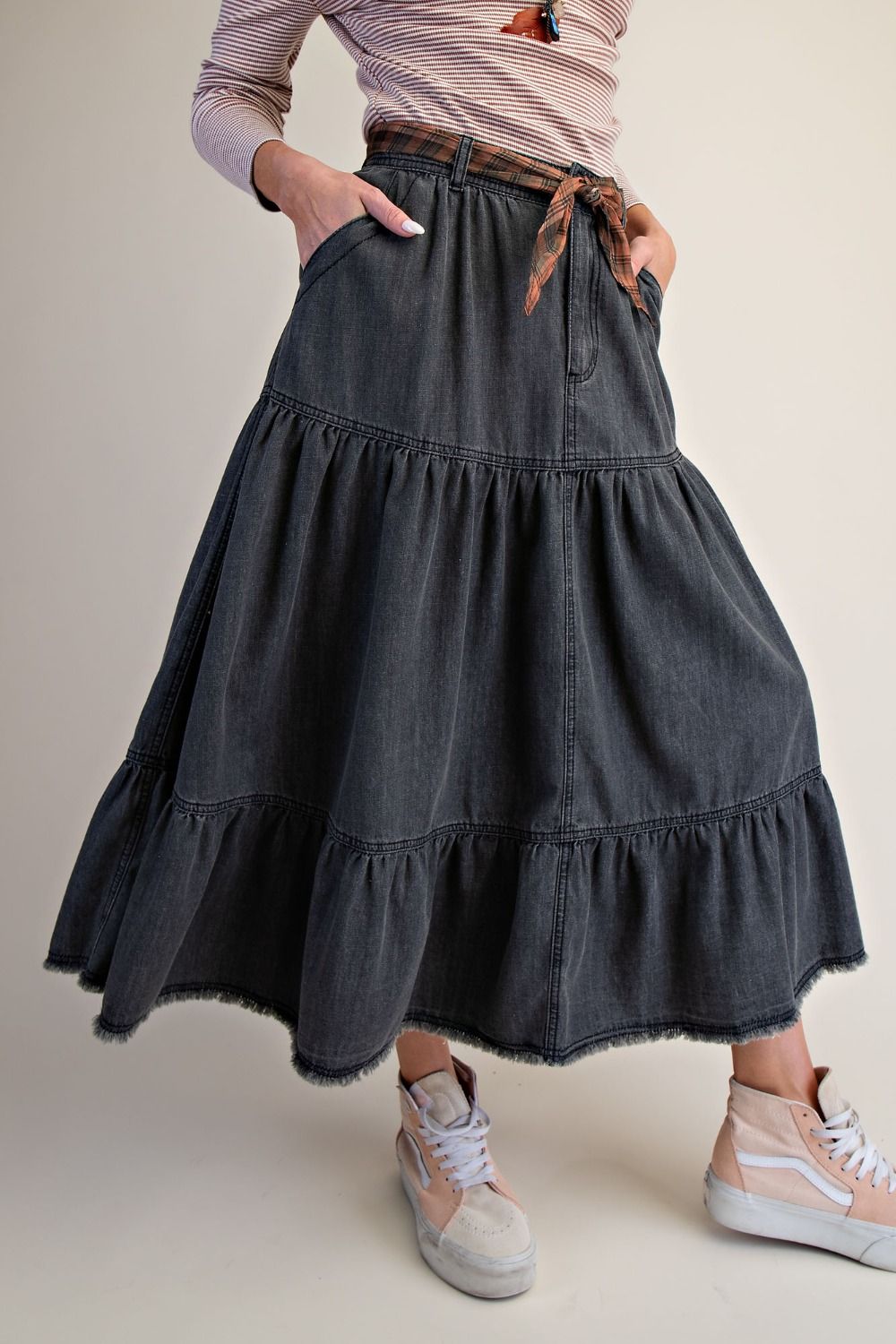 Bristol Wash Tiered Denim Skirt - Westly