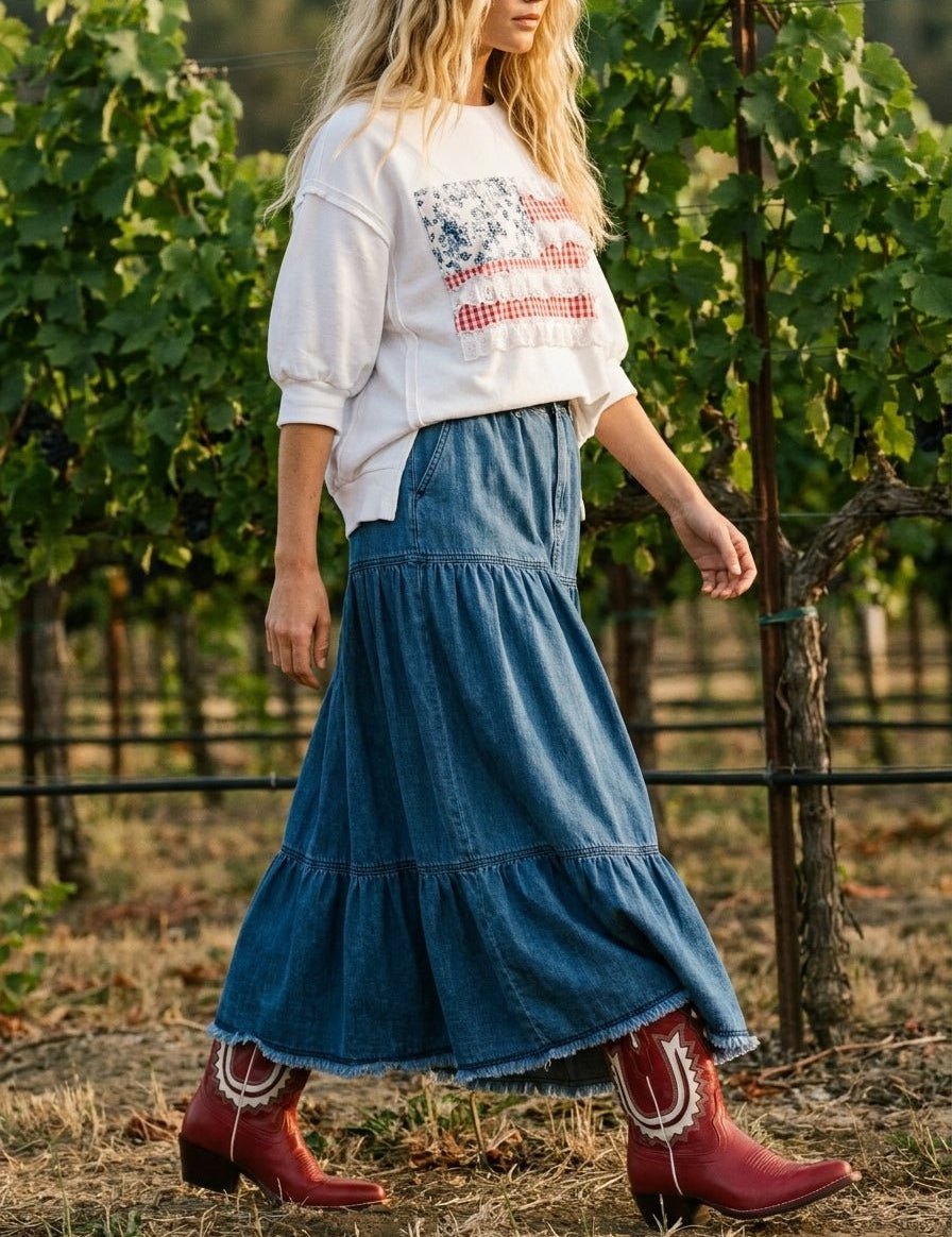Bristol Wash Tiered Denim Skirt - Westly