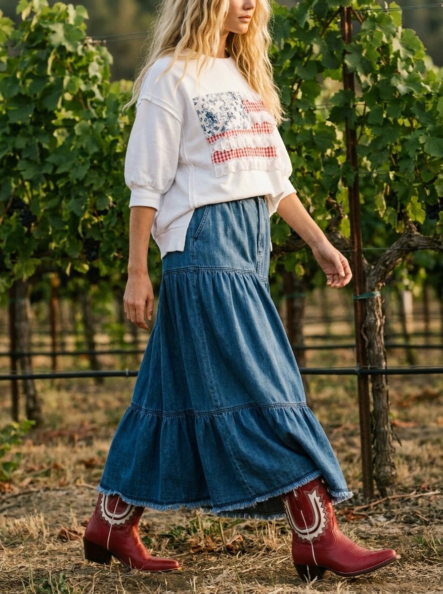 Bristol Wash Tiered Denim Skirt - Westly