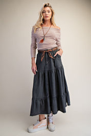 Bristol Wash Tiered Denim Skirt - Westly