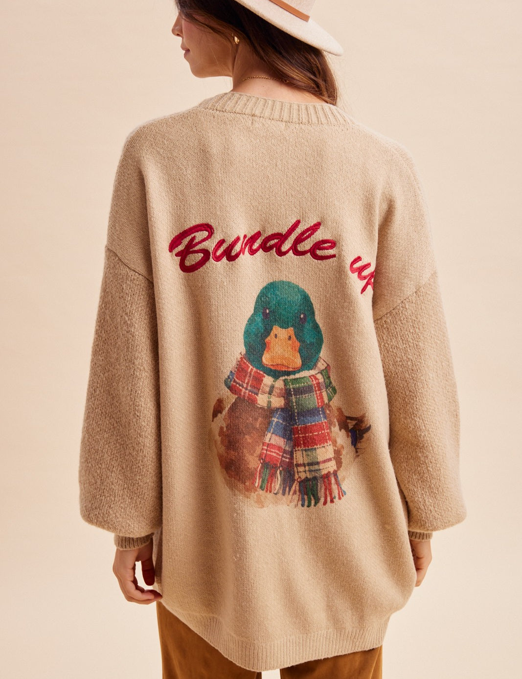 Bundle Up Mallard Open Cardigan in Oatmeal - product photo 1