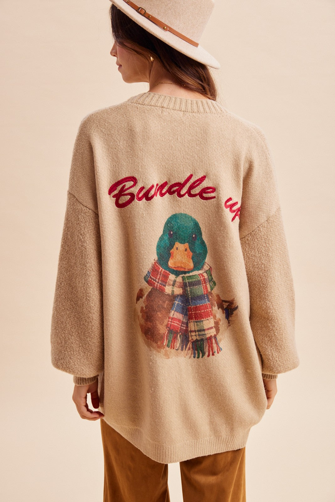 Bundle Up Mallard Open Cardigan in Oatmeal - product photo 1