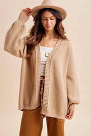 Bundle Up Mallard Open Cardigan in Oatmeal - product photo 2