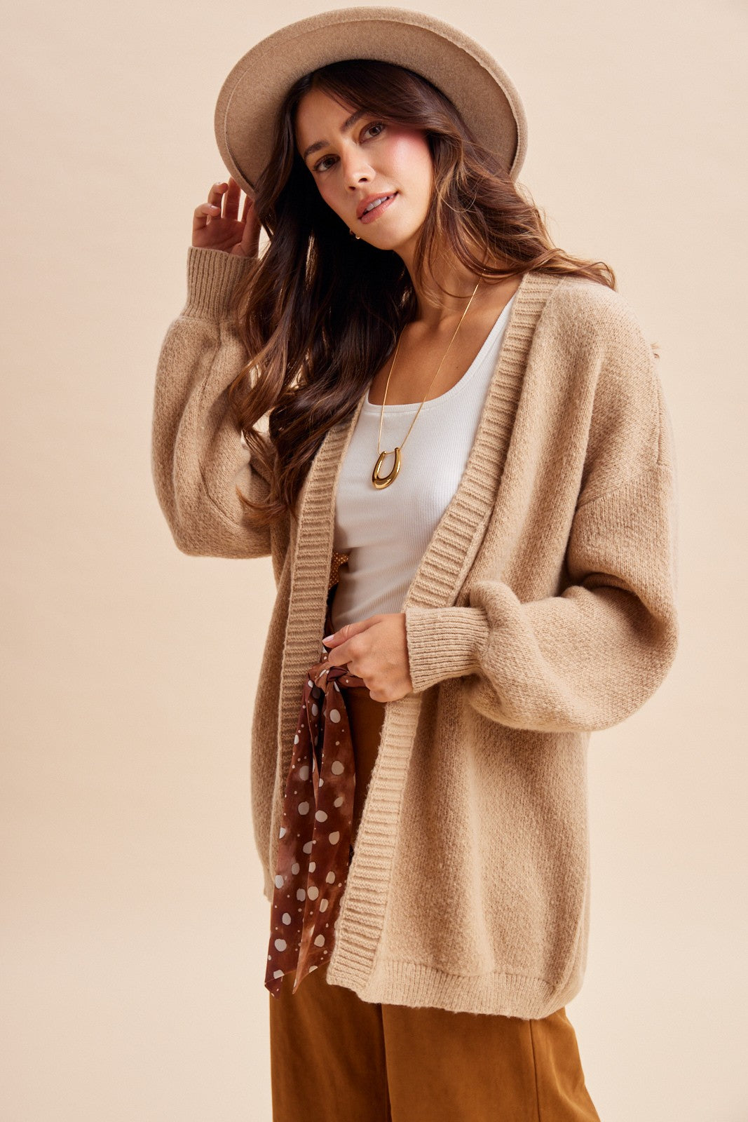 Bundle Up Mallard Open Cardigan in Oatmeal - product photo 4