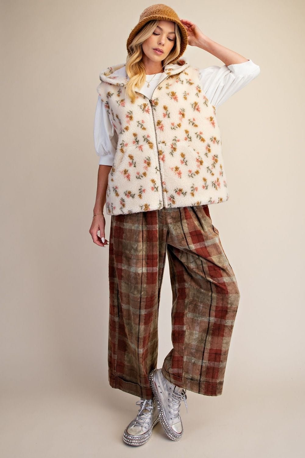 Buttercup Floral Print Hooded Sherpa Vest - Westly