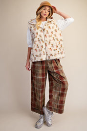 Buttercup Floral Print Hooded Sherpa Vest - Westly