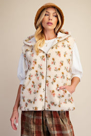 Buttercup Floral Print Hooded Sherpa Vest - Westly