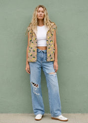 Buttercup Floral Print Hooded Sherpa Vest - Westly