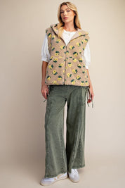 Buttercup Floral Print Hooded Sherpa Vest - Westly