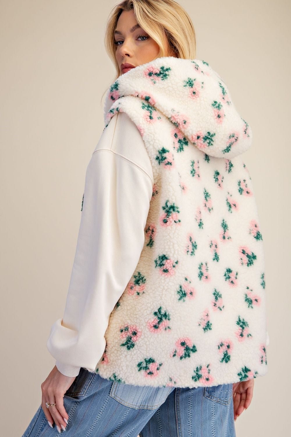 Buttercup Floral Print Hooded Sherpa Vest - Westly