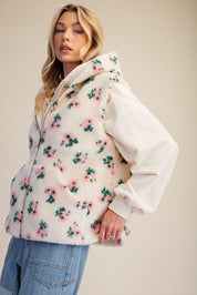 Buttercup Floral Print Hooded Sherpa Vest - Westly
