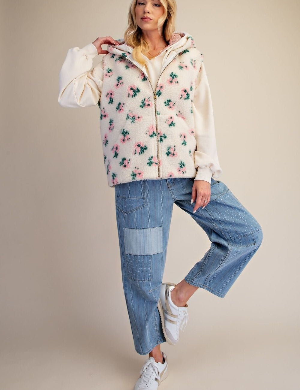 Buttercup Floral Print Hooded Sherpa Vest - Westly